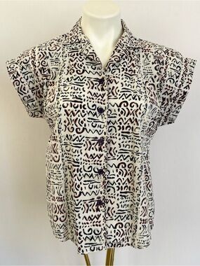 Vintage 80s Caliche Geometric Print Button Up Casual Shirt Sz S Bold Eclectic
